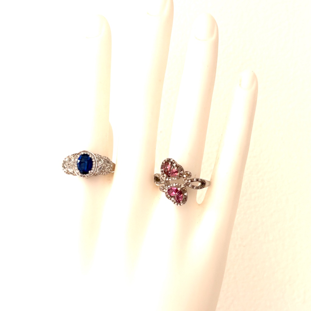 Rings 2 Qvc Sterling Silver Sts925 India Stamped Blue Red Stones Pave Czs Size 9